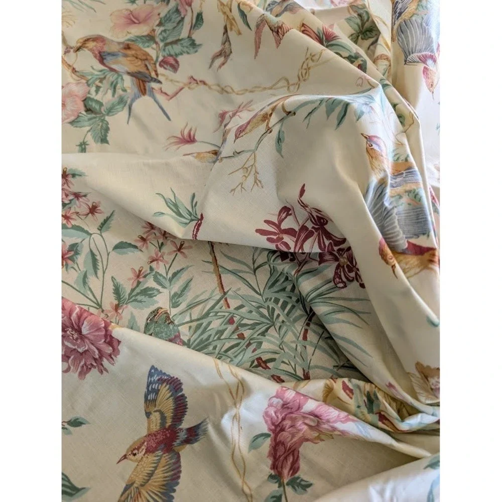 Jean B 5th Avenue Floral Bird Fabric 2 Yard 79x54 Polished Curtain Panel Cottage